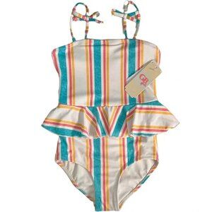 GB GIRLS KIDS Blue Pink Yellow Stripe One Piece Swimming Suit – Girls 14